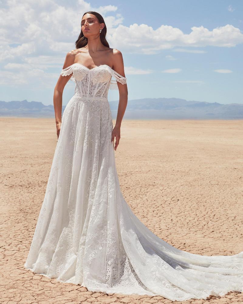 Lp2418 boho lace wedding dress with sleeves or strapless sweetheart neckline3